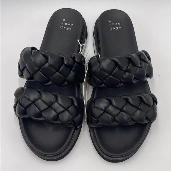 NWT A New Day Women’s Sage Braided Footbed Sandals - Black, Size 8 - Picture 1 of 13